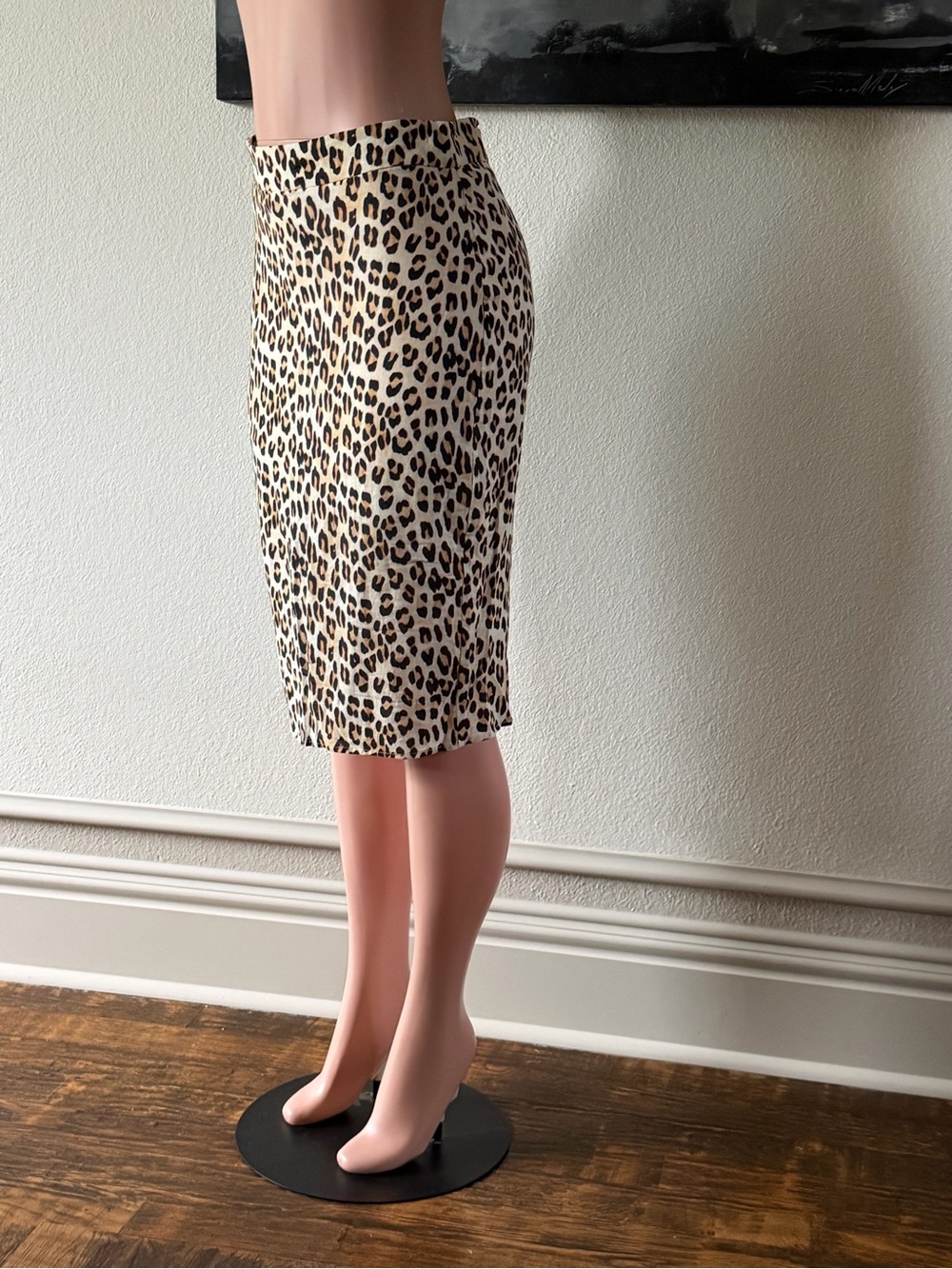 VIX Paula Hermanny Leopard Print Pencil Skirt - Linen Rayon Beige Black Medium